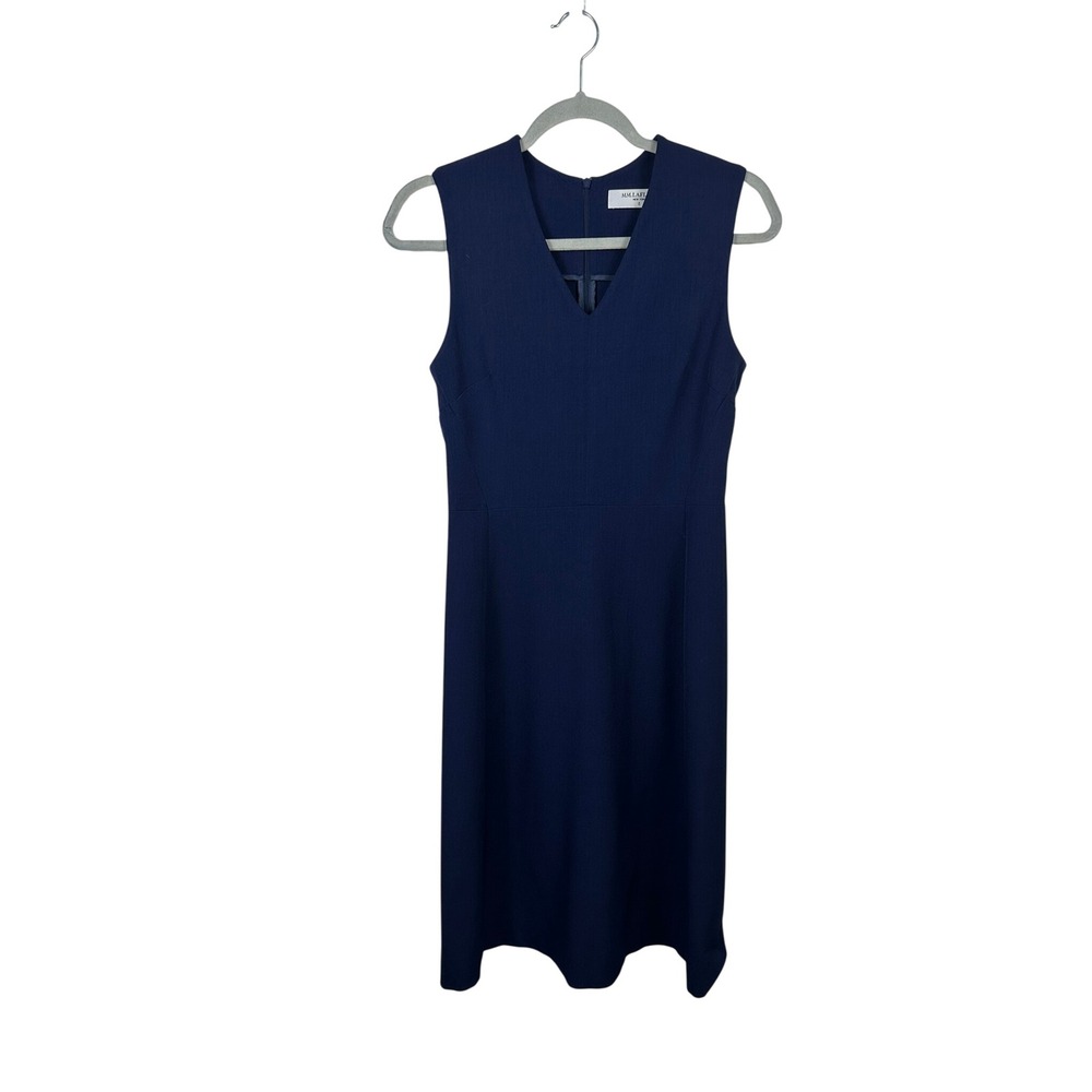 MM.LaFleur Sheath Dress Womens 4 Navy Blue Excellent V-Neck Sleeveless Workwear